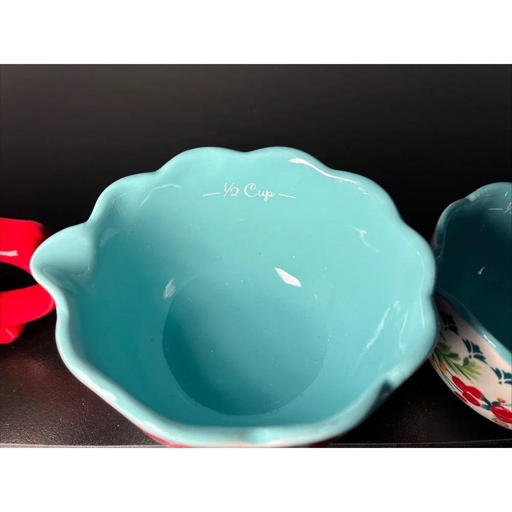 The Pioneer Woman Cheerful Rose Stoneware Measuring Cup Set Dishwasher Safe